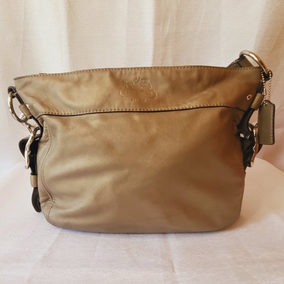 Unk Other - COACH Zoe Honey Mustard Yellow Shiny Liquid Patent Leather Hobo Bag F12735